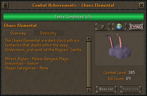 Example of the combat achievements interface showing boss kill count and other information.