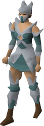 A female player wearing the inactive crystal armour set.