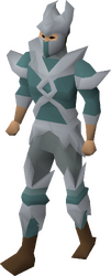 A male player wearing the inactive crystal armour set.