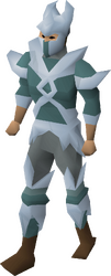 A male player wearing the full crystal armour set.