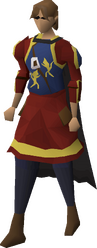 A female player wearing the full Deadman armour set.