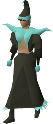 A female player wearing the dusk mystic robes set.