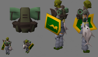 A reworked model for the backpack, alongside a model for a "Fish Chinchompa" that was never released.