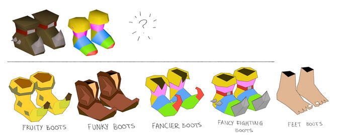 Concept art of the fancier boots alongside other alternate concepts, by Mod Jerv.