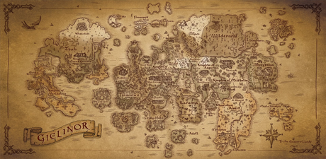 A map of Gielinor, showing locations from both RuneScape and Old School RuneScape.