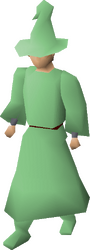 A male player wearing the full green robes set.