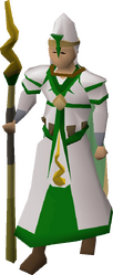 A male player wearing the Guthix vestment set.