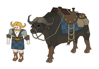 Concept art of the guild banker and the bank buffalo, by Mod Jerv.