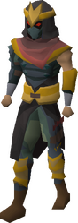 A male player wearing the full Masori armour set.