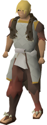 A male player wearing mixed hide armour.