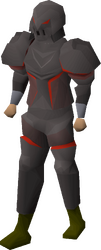 A male player wearing the full Obsidian armour set.