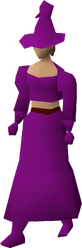 A female player wearing the full purple robes set.