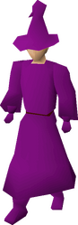 A male player wearing the full purple robes set.