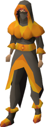 A female player wearing the pyromancer outfit.