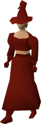 A female player wearing the full red robes set.