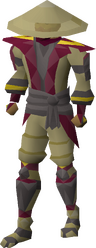 A male player wearing the full samurai armour set.