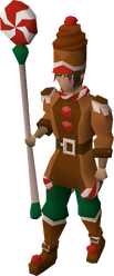 A male player wearing the sweet nutcracker outfit.