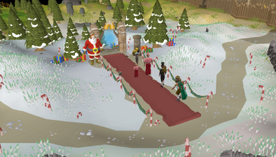 The portal to The Nutcracker, between the road connecting Barbarian Village and Falador.