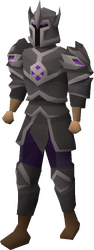 A male player wearing the full Torva armour set.