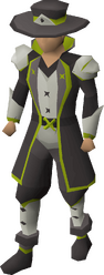 A male player wearing the full tier 3 Twisted Relic Hunter set.