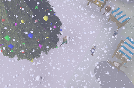 Snow falls on Varrock Square during the 2013 and 2014 Christmas events