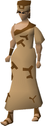 A female player wearing the brown tribal outfit.