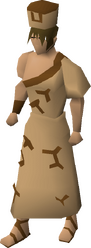 A male player wearing the brown tribal outfit.