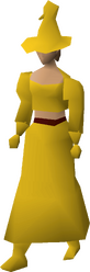 A female player wearing the full yellow robes set.