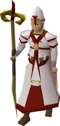 A male player wearing the Zamorak vestment set.