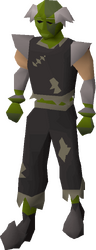 A male player wearing the full zombie outfit.