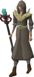 A female player wearing Zuriel's robes.